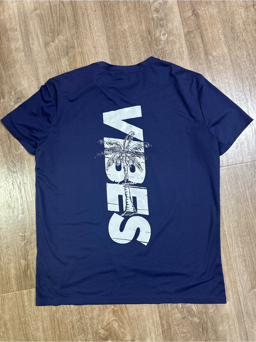 Shein Navy Tee with White Palm Vertical Logo
